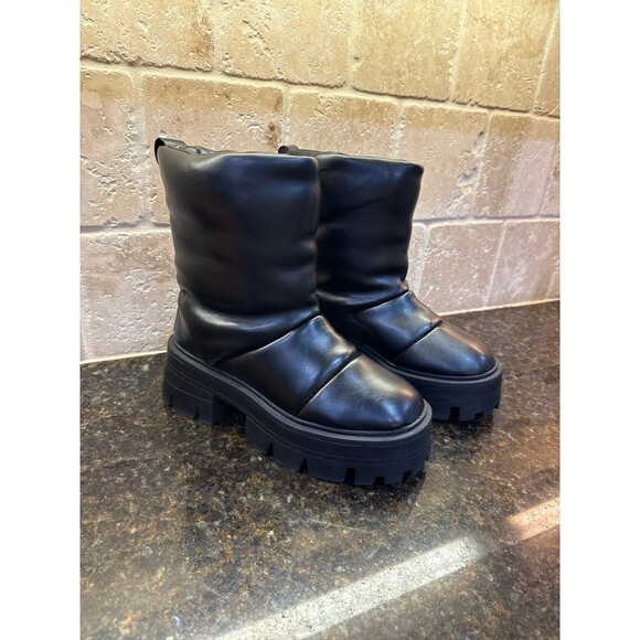 ASOS Designs Apollo Padded Black Vegan Snow Moon Boots Size 8 Women’s EUC - Picture 1 of 5